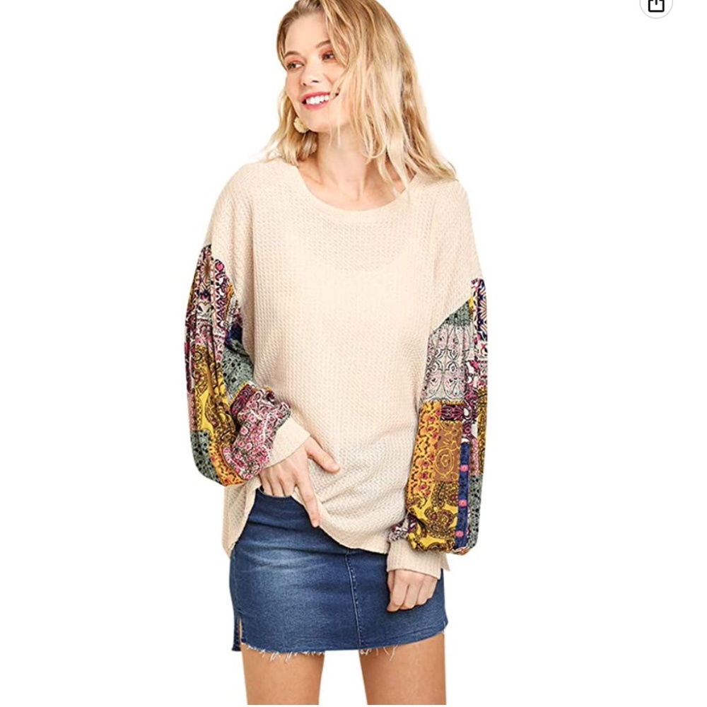 UMGEE Oversized Multi Print Sleeve Waffle Knit Top by Grace & Emma | S/M